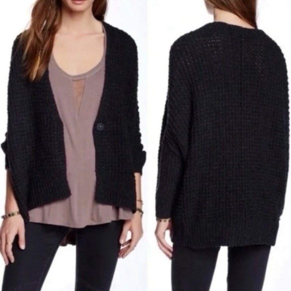 Free People Black Chunky Knit Open Cardigan
